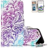iPhone SE Schutzhülle,Ledertasche für iPhone 5S, Aeeque [3D Relief Schick Blau Lila Henna Muster] Kartenfach Standfunktion PU Leder Wallet Case Cover Handy Hülle Etui Handytasche mit Weich Silikon Innere Bumper Schale für iPhone 5 5S iPhone SE