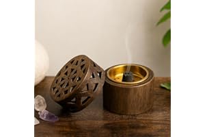 JROSE COLLECTIONS Resin Bakhoor Incense Burner with Brass Bowl – Carved Wooden Look – Decorative Holder for Resin, Charcoal & Cone – Aroma Diffuser for Meditation, Relaxation & Home Fragrance JR23079 (Brown)