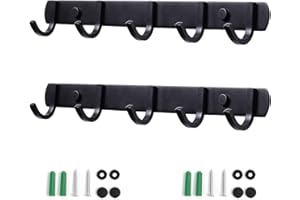 HOSKO Perchero Pared, Ganchos Percheros de Pared de montaje para Dormitorio Baño y Cocina, Perchas de Acero Inoxidable Engrosado Negro (5 Hook, 2 Piezas)