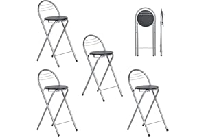 ZZINOKE Set di 4 Sgabello Bar Pieghevole, Nessun Montaggio Richiesto,Sgabello Pieghevole Portatile per Cucina,Bistrot,Negozio,Eventi all'Aperto, Altezza seduta 61 cm (Argento e Nero)