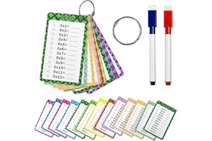 Fuhesgu Tarjetas Tablas de Multiplicar 12 Fichas Tablas de Multiplicar para Niños Plastificadas con 2 Bolígrafos y 2 Anillos, Regalo Educativo para Aprender Tablas de Multiplicar, en Casa/Escuela