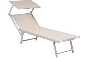 Hortan Lettino Prendisole Professionale Con Struttura Pieghevole in Alluminio, Tetto Parasole e Rivestimento in Tessuto Textilene Per Arredo Esterno, Giardino, Piscina e Spiaggia