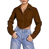 GRECIILOOKS Women's Rayon Oversized Fit Printed Casual Crop Top | Long Sleeve Stylish Collared |Korean Oversized Button-Down 