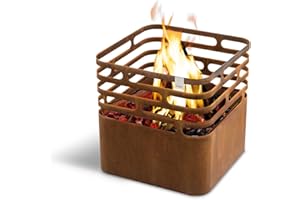 höfats - Cesto di Fuoco Cube - Come caminetto, griglia, Sgabello e Tavolo - per Giardino e terrazza - Acciaio corten - Look griglia.