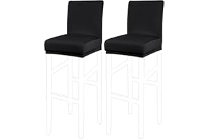 PiccoCasa Set of 2 Bar Stool Covers with Elastic Bottom, Stretch & Removable Dining Chair Covers for Pub Counter - Spandex Height Side Chair Covers Protector Slipcovers Black