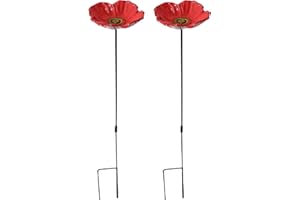 DIVCHI Bird Feeders Free Standing Flower Birds Feeding Station | Garden | Outdoor | Pole | Decorative | Wild Bird | Seed | Nut | Water | Bowl | Bath | Dish (Pack of 2) (Red)