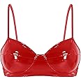 Yeahdor Women's Wet Look PVC Faux Leather Wire-Free No Padded Bra Bralette Tops Rave Dance Clubwear