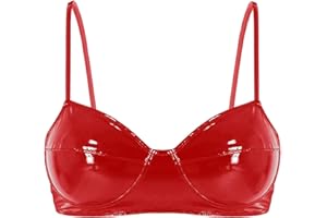 Yeahdor Women's Wet Look PVC Faux Leather Wire-Free No Padded Bra Bralette Tops Rave Dance Clubwear