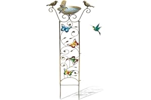 NZWBSHSSP Bird Bath with Trellis Outdoor, Antique Garden Iron Plant Trellis with Decorative Butterflies Detachable Bird Bath Bowl Metal Potted Plants Support for Climbing Flowers(Butterfly)