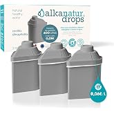 Pack of 3 Alkanatur Drops Zeolite Water Filters &ndash; Purification + Alkalization + Hydrogenation &ndash; Removes Chlorine Heavy Metals