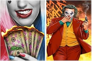 DCIDBEI 30x40CM 5D Ronde Diamant Peinture Couple Gothique, 2 Lot Broderie en Diamant Clown, Kits Tableau Strass Diamant Coeur, Bricolage Strass Collé pour Décor Salon Chambre Cadeau Unique