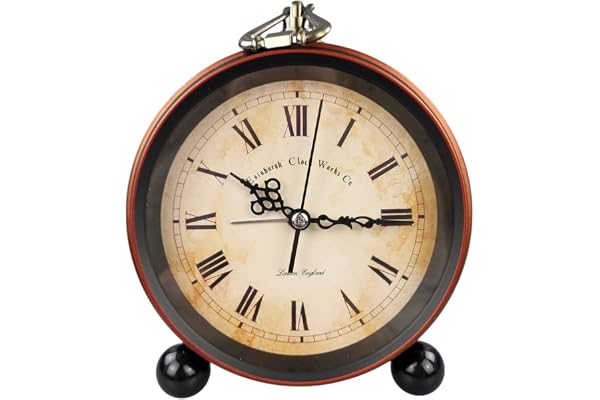 Bordsklocka – Nostalgi – antik – vintage – retro – metall – väckarklocka – kräm (antikbrun 27-1)