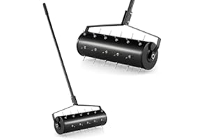 COSTWAY Rasenlüfter Walze manuell, 53 x 130 cm, Rasenrolle mit Stiel & Nägeln, Handvertikutierer rollend, Rasenbelüfter Gartenwalze, Vertikutierer Rasenwalze Garten Hof Rasen, schwarz