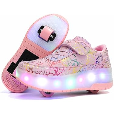 Aizeroth USB oplaadbare led-skateboardschoenen, 7 kleuren, knipperlicht, schoen met rol, multisport, outdoor, gymnastiek, automatische sneakers, intrekbaar, modieuze sneakers, 586 1roze, 35 EU