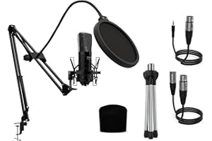 Audibax Berlin 1800 Black Pro - Microfono de Condesandor de Estudio - Incluye Soporte, Anti-Pop y Cables - Respuesta en Frecuencia 20 Hz/20 KHz - Micrófono Patrón Polar Cardioide - Color Negro