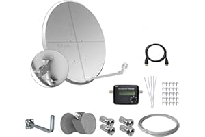 Tecatel Kit parabólica 60 cm, Soporte, LNB Universal, Cable, Conectores, Grapas, Bridas y buscador (37,5 Metros)