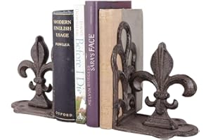 DIBOR Set of 2 Cast Iron Heavyweight Fleur De Lys Bookends Winter Wedding Anniversary Christmas Reading Gift Idea 1kg (BZ86)