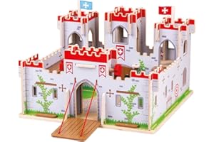 Bigjigs Toys, King George's Wooden Castle, Wooden Toy, Wooden Castle Toy, Knights Toys, Toy Castle, Toys for 3 4 5 Year Olds, Pretend Play, Castle Dollhouse