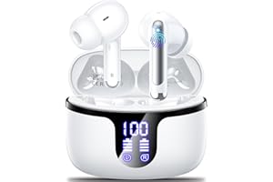 MONYHIGH Auriculares Inalámbricos Bluetooth,2024 Cascos Inalámbricos Bluetooth 5.3 HiFi Estéreo con 4 HD Mics, 50H Auriculares Bluetooth con ENC Cancelacion de Ruido,Pantalla LED, IP7 Impermeable USB-C Blanco