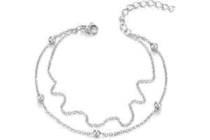 Acier Inoxydable Femme Deux Rangs Chaîne Maillons Bracelets Bracelets de Cheville AVCE Boule Charms, Réglable