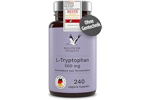 ‎BALANCED VITALITY L-Tryptophan – High Dose: 526 mg per capsule – 240 Vegan Capsules – 8 Months Supply – No Additives – From Vegetable Fermentation – Laboratory Tested – Made in Germany Balanced Vitality