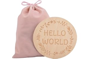 URROMA Baby Wooden Card, 1 Piece Round Monthly Disc Baby Birth Announcement Sign for Baby Shower and Newborn Photo Props
