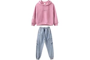 amropi 2 PCS Set Completo Ragazze Felpa con Cappuccio + Denim Pantaloni Jogging Tuta per 3-15 Anni