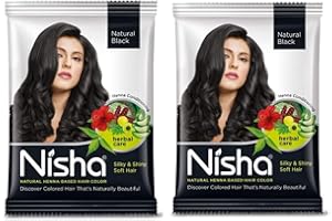 AARNAV Nisha Natural Henna Based Hair Color Powder, Natural Brown, Natural Black, Burgandy Redy Pack of 2, Henna Based Dye with Brush Set (Natural Black x 2 10g Pouch)