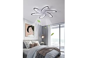 BWGHBH Ventilador de Techo con Luz LED Empotrada, Temporizador, 3 Tonalidades Ajustables y 6 Niveles de Velocidad-Aserradero(Borde Negro, 82cm)