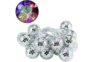 LABSTANDARD LED Disco Ball Mirror String Lights 10 Battery Operated Reflective Silver Mirror Ball with White Lights Disco Mirror Ball Fairy Lights for Halloween Christmas Tree Party Garden Decor (Colour)