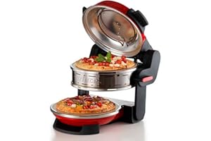 Ariete 927 - Horno de pizza doble, 5 niveles de cocción, 2 placas refractarias antiadherentes, 2 bandejas de madera incluidas, max. 400 °C, 2 termostatos, diámetro 32 cm, 2300 W, rojo