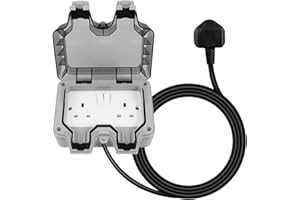 COZYBRITE Outdoor Socket Waterproof Double Plug with Extension Lead External 2 Gang Switched Socket Cover Wall Electrical Outlet IP66 13Amp Weatherproof (1M)
