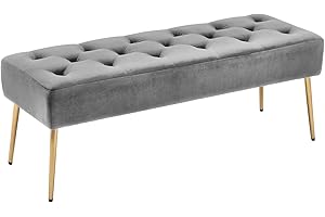 Duhome Panchina Imbottitura Panca con Pomelli Panca per Letto Sgabello Gamba in Metallo Dorato per Ingresso Soggiorno Camera da Letto, Grigio