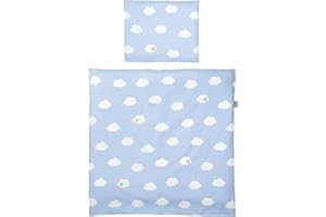 roba Babybettwäsche 80 x 80 cm Kleine Wolke - Bettwäsche Set 2-teilig - 80x80 Decke & 40x35 Kissen - Baby Wiegenbettwäsche aus Baumwolle - Blau