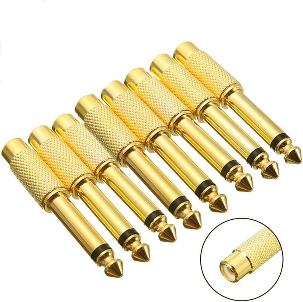 Greluma 8 Piezas de Adaptador de audio macho a hembra RCA de 6,35 mm (1/4 pulgada)