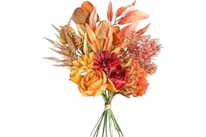 KIRIFLY Kunstblumen Künstliche Pflanzen Blumen Deko Seidenblumen Blumenarrangements Kernstück Hochzeit Blumenstrauß(Herbstrot)