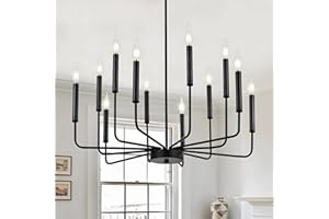 WAYLUOUNG Moderne Schwarz Kronleuchter, 12-Licht Industrie Metall Kronleuchter-Beleuchtung, Klassischer Kerzen Hängeanhänger Für Kücheninsel, Esszimmer, Wohnzimmer, Treppe E14 (Glühbirnen Nicht Enthalten)