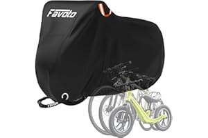 Favoto Bike Cover for 3 Bikes - 210T Waterproof Outdoor Bicycle Storage, Black Cover with Lock Hole, 2 Windproof Buckles & Storage Bag, UV Protection for Mountain & Road Bikes (220×120×110cm)