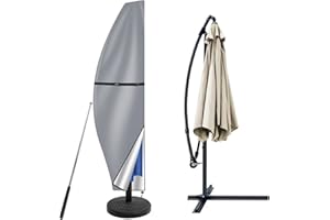 wiipara Parasol Cover with Rod, Cantilever Parasol Protective Cover fit for 2-4m Waterproof UV-Block Windproof Large Umbrella Cover with Zip and Storage Bag for Garden Outdoor (280x30/81/46cm, Grey)