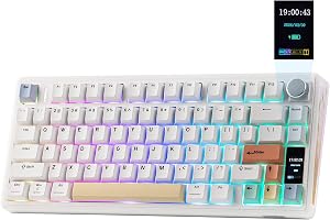 EPOMAKER TH80 V2 PRO Wireless Gaming Keyboard with Screen&Knob, 10000mAh | 2.4Ghz/BT/USB-C, RGB, Hot Swap, Custom Driver, NKRO, PBT Keycap, Mechanical Keyboard for PC/Mac(White, Creamy Jade)