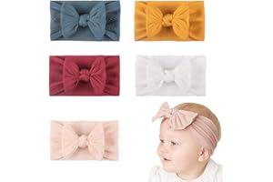 ‎SJBAUTYO SJBAUTYO Baby Mädchen Nylon Stirnbänder,Neugeborene Kleinkinder Haarbänder,Bögen Kinder Haarschmuck, Elastisches Stirnband mit Großem Haarschleifenknoten,Geeignet für Babys 5er Pack