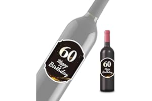 BOYATONG Lot de 2 étiquettes de bouteille pour 60e anniversaire, Happy Birthday 60 autocollants pour bouteille Convient pour les cadeaux de fête, pour hommes et femmes (8,5 x 12 cm)