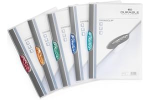 Durable 228400 Swingclip, Cartellina Portadocumenti con Clip Laterale Ellittica, Capacità 30 Fogli, Formato A4, Confezione da 5 Pezzi, Assortiti