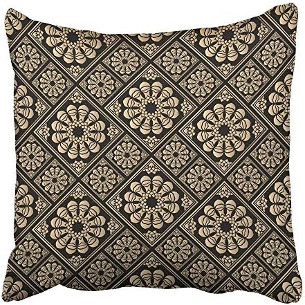 guanggs Custom Arabic Oriental Black and Golden Design Floral Tiles Gold Antique Arab Arabesque Asian Checker Pillowcase Pillow Cover 18x18 inches