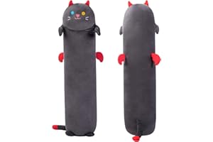 Mewaii Kuscheltier Kawaii 90CM Katzen Plüsch Kissen Schwarz Stofftiere Lang Kätzchen Plüschtier Ausgestopftes Tier Spielzeug Kuschelkissen Geschenk Plüschkissen