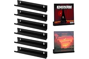 CAEEKER 6 Pack Acrylic Vinyl Record Shelf Wall Mount Rack 12 Inch Acrylic Album Record Holder Black Floating Shelves Display Collection Picture Ledge Shelf for LP Storage (30.5 L x 4.4 W x 4.3 H cm)