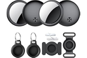 CASCHO Air Tracker Tags 4 Pack Black, Compatible with Apple Find My APP (iOS Only) Replaceable Battery Last 2 Year, IP68 Waterproof, Item Locator for Keys/Luggages/Suitcases, Item Finder with Diverse Holder