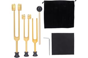 YUYTE Juego de Horquillas de Afinación (128 Hz, 256 Hz, 512 Hz) Horquillas de Afinación Ponderadas para el Cuerpo para la Curación Juego de Chakras Herramientas Médicas de Curación de Sonido,(Oro)