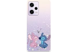 LA CASA DE LAS CARCASAS Funda para Xiaomi Redmi Note 12 Pro 5G Oficial de Disney Angel & Stitch Beso para Proteger tu móvil. Carcasa para Xiaomi de Silicona Transparente Flexible con Licencia Oficial
