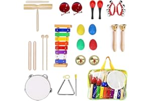 Musikinstrumente Kinder, Ulifeme 24 Stücke Holzspielzeug Musical Percussion Instrumente Set für Kleinkinder und Baby, Musik Kinderspielzeug Geschenke, Xylophon Percussion Instrumente in Tragetasche